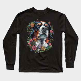 Cute Dog with Flowers Design Long Sleeve T-Shirt